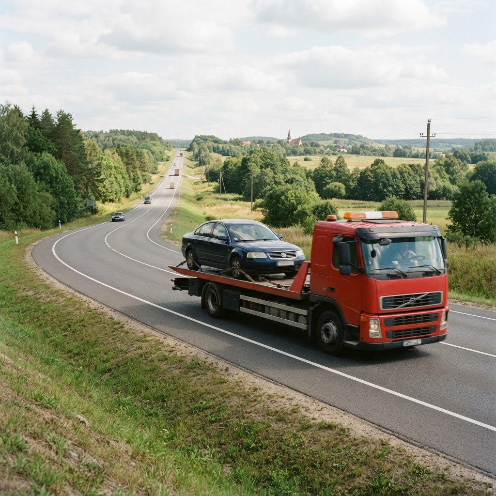 Tralas su automobiliu greitkelyje tarp Lietuvos miestų